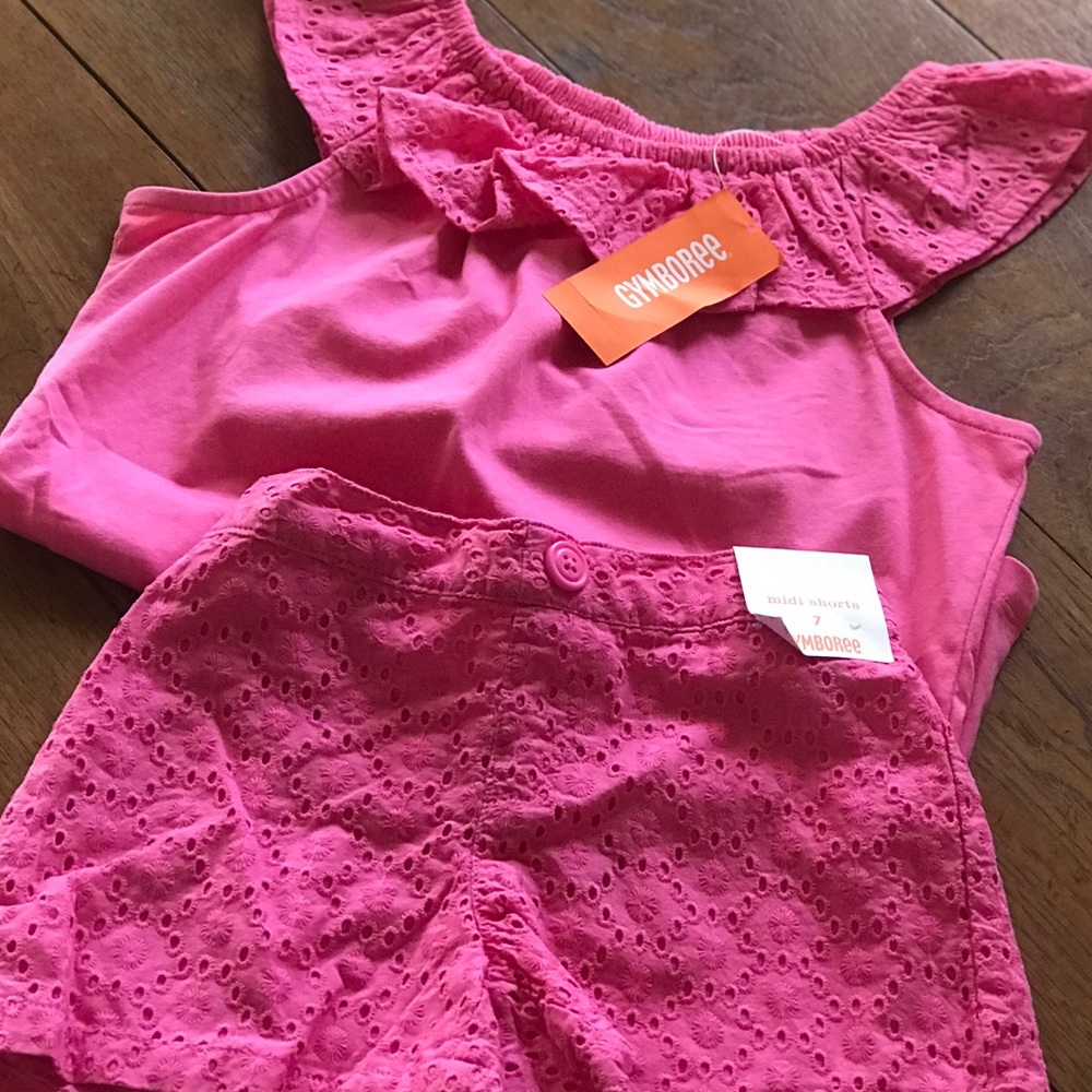 NWT Beautiful Gymboree pink eyelet Girls Set Sz 7 - Picture 2 of 9